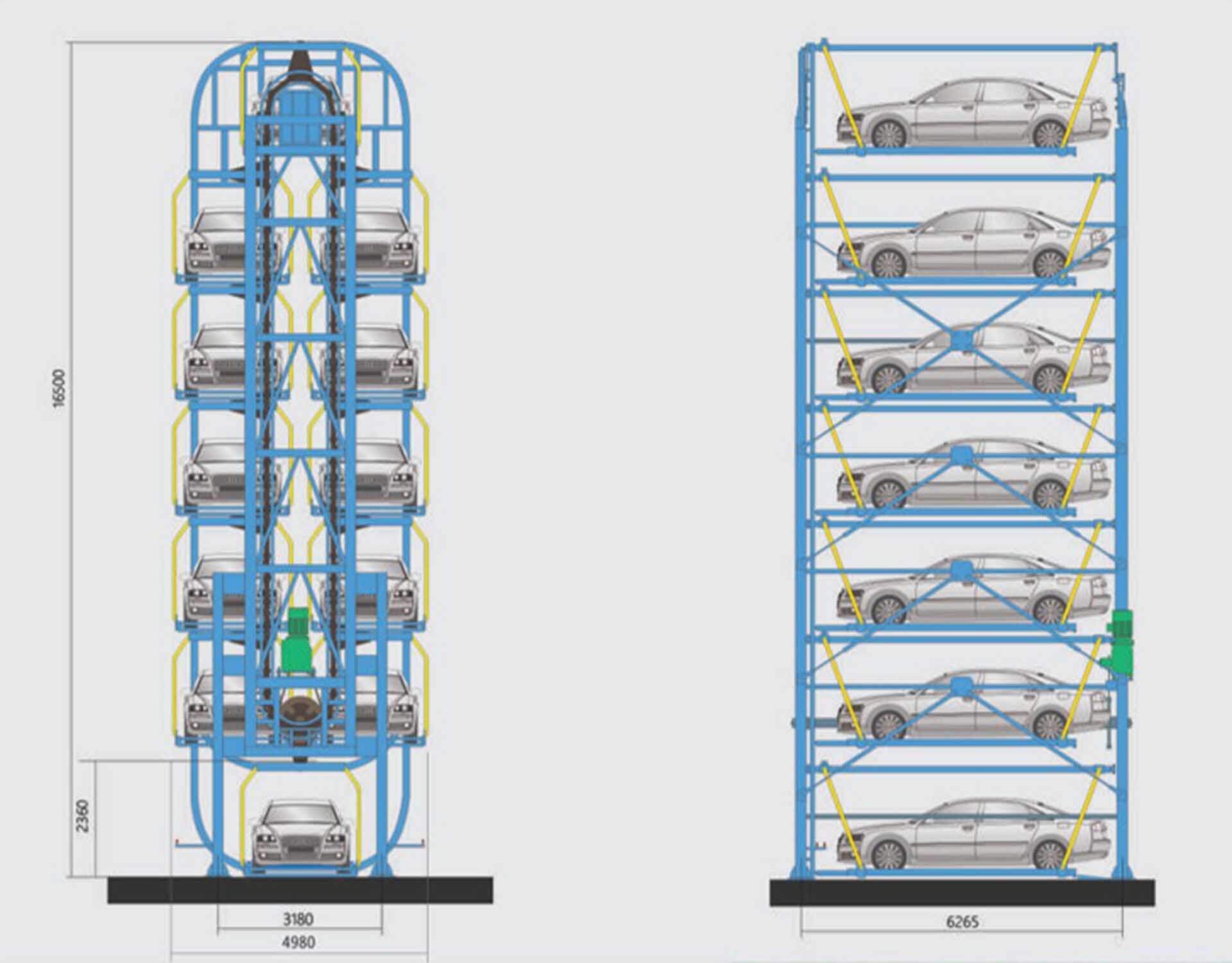 Vertical parking systems including parking stackers and puzzle parking for high-density development